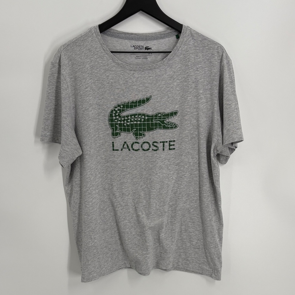 Lacoste Sport Ultra Dry Heather Gray Tee with Iconic Green Crocodile - Size XL